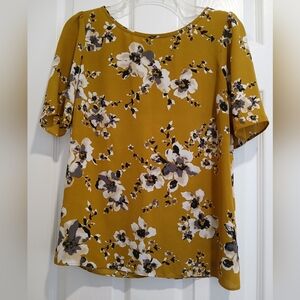 Ann Taylor Factory Mustard Floral Top